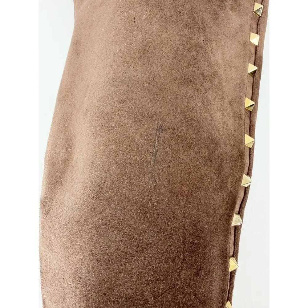 Valentino Rockstud Suede Over The Knee Boots Brown Knee High Stiletto Heel 37.5